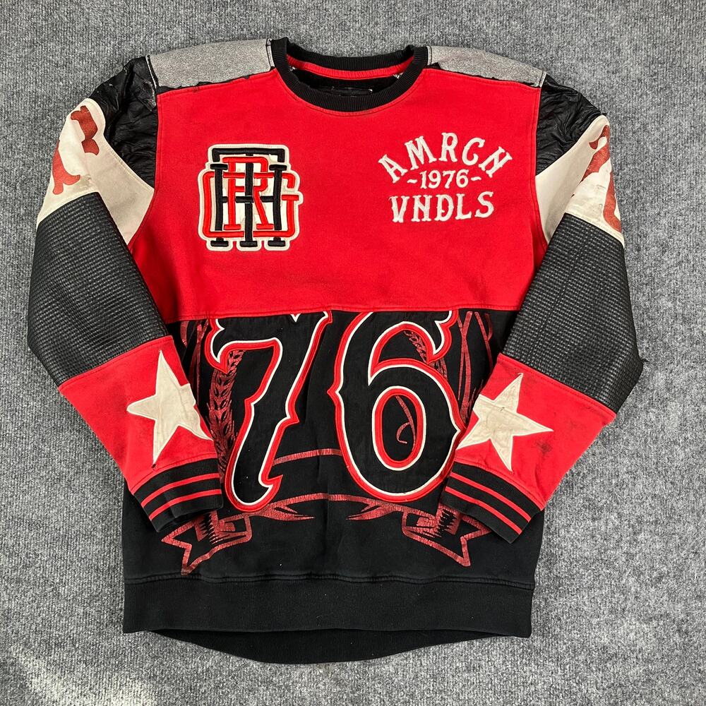 Heritage America Sweatshirt Mens XL Red Black Faux Leather Trim Graphic Fair